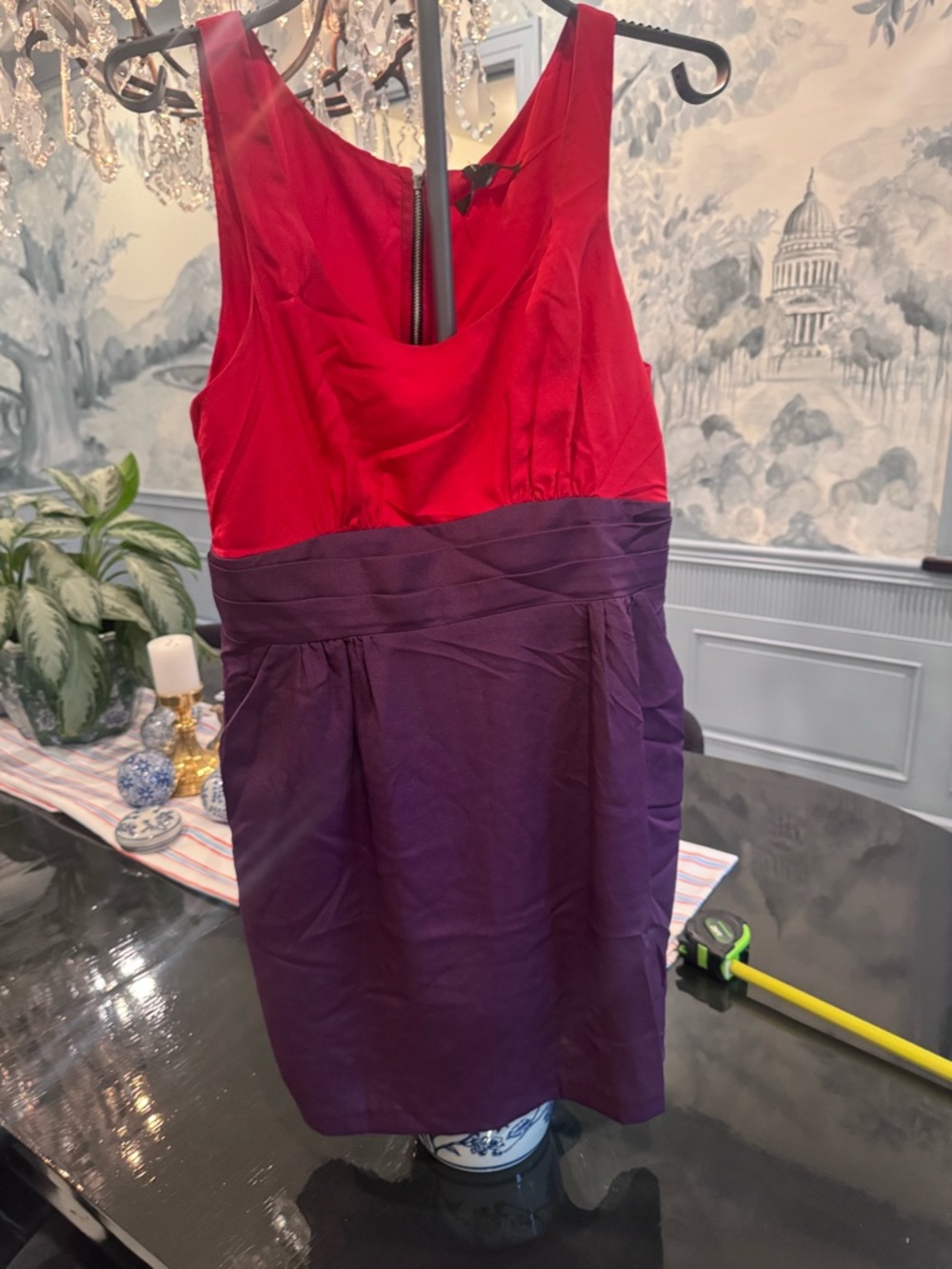 Single Red and Purple Colorblock Mini Dress